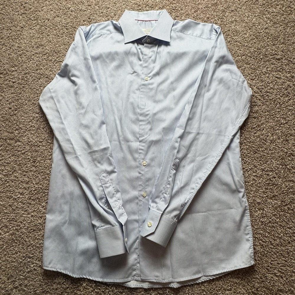 Eton Contemporary Shirt Mens 41 16 Blue Long Sleeve Button Up 100% Cotton